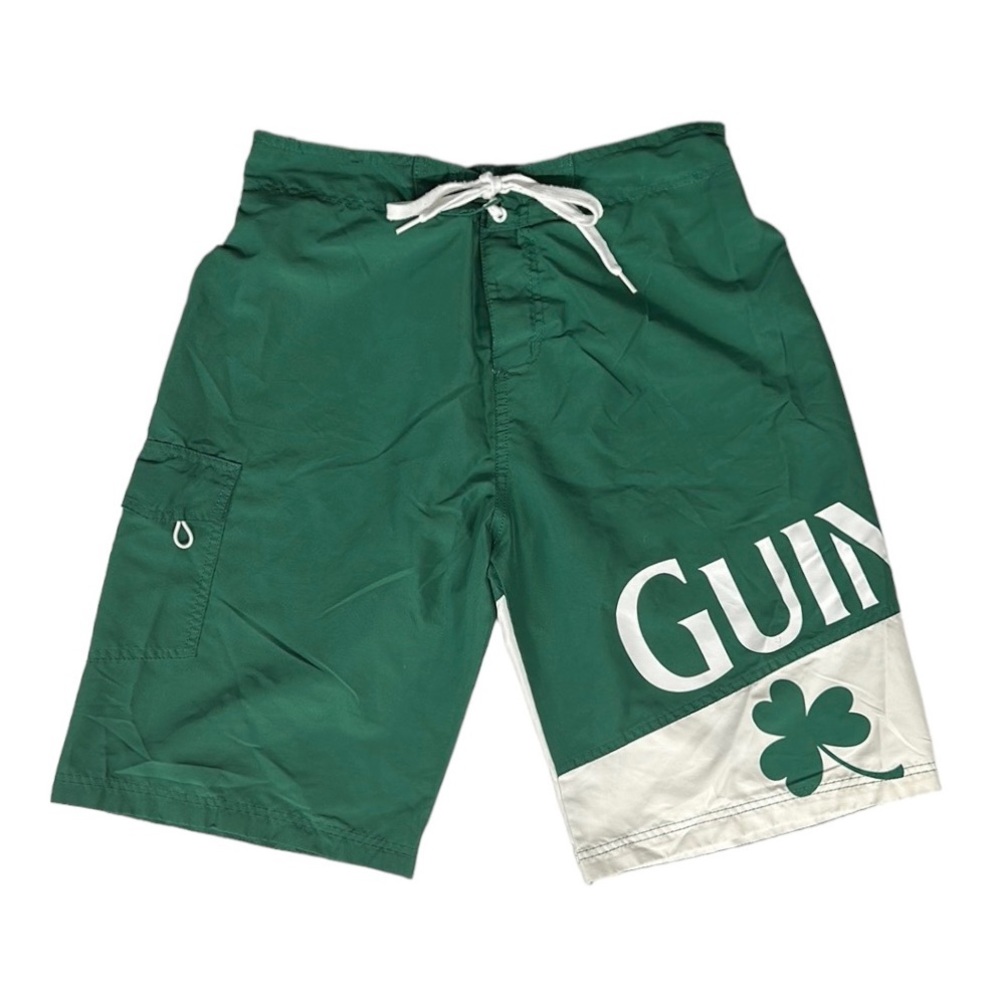Guinness Beer Green White Spell Out Board Swim Surf Shorts Beach Trunks Size LG